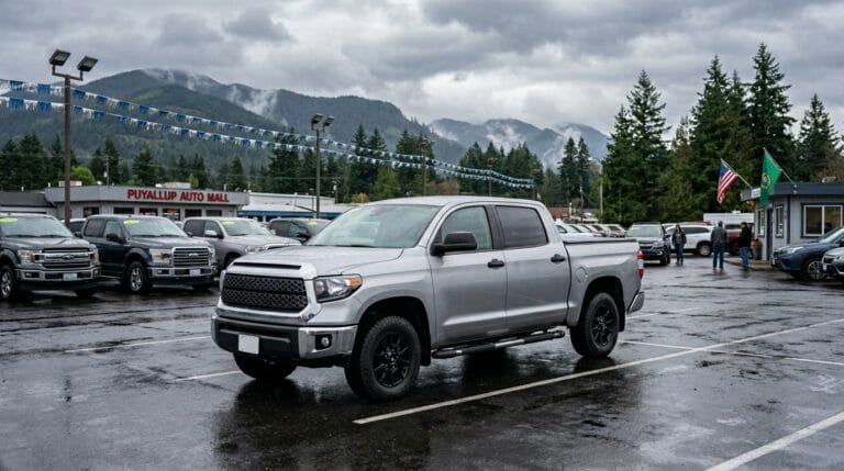 Used pickup truck at a Puyallup dealership for 2026 truck buyers