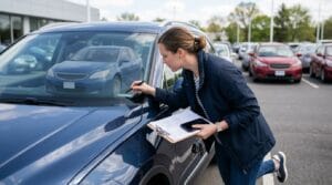 Buyer checking a VIN during recall-safe used car buying in Puyallup