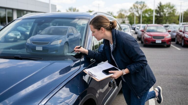 Buyer checking a VIN during recall-safe used car buying in Puyallup