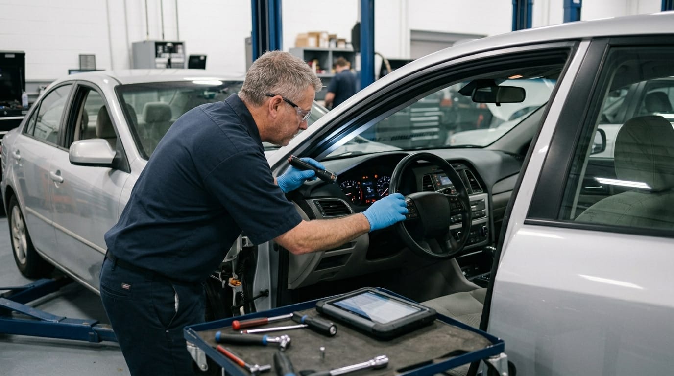 Used car safety checklist with keys and paperwork before purchase