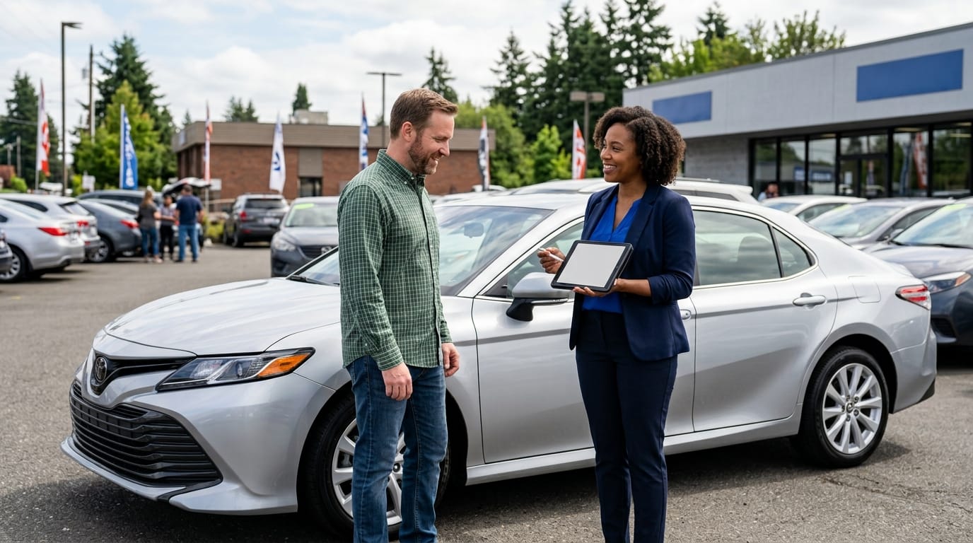 Customer discussing financing for a used car in Puyallup