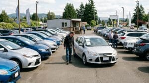 Shopper comparing used cars under $20,000 in Puyallup
