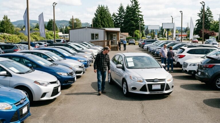 Shopper comparing used cars under $20,000 in Puyallup