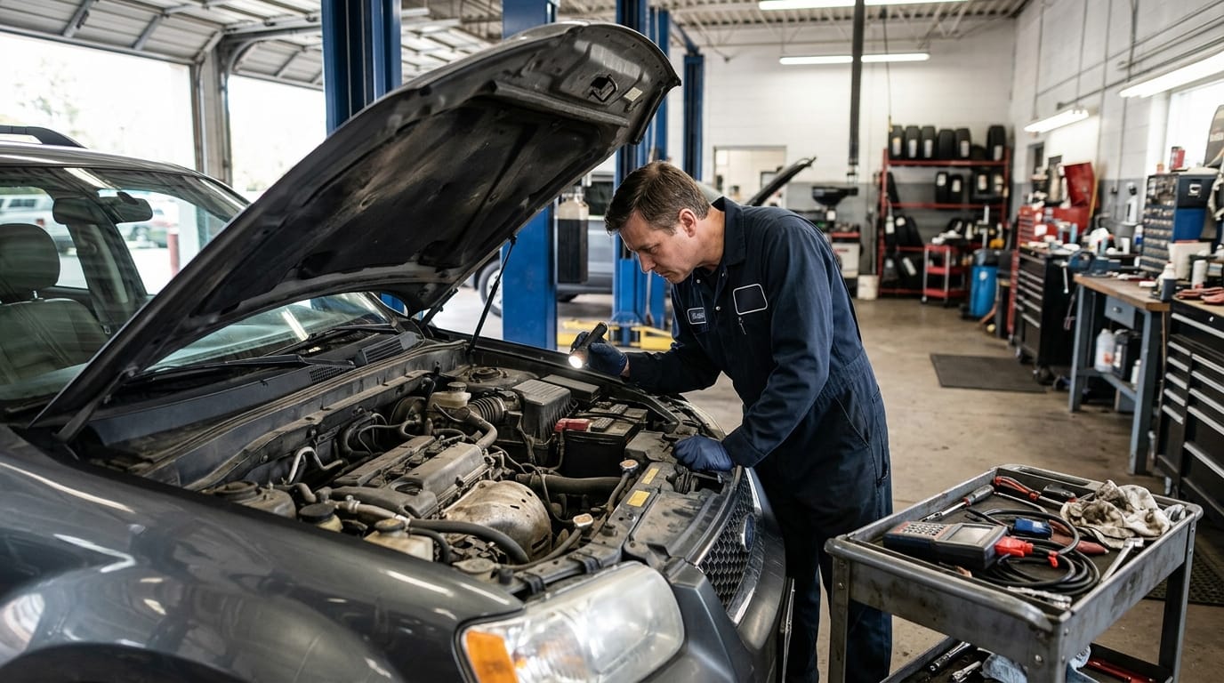 Independent mechanic inspecting an out-of-state used SUV before a Washington vehicle purchase