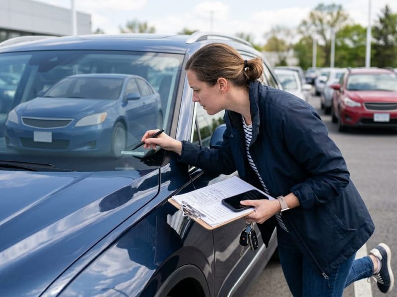 Buyer checking a VIN during recall-safe used car buying in Puyallup